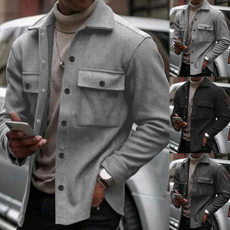 Herren nan Wollmix-Hemdjacke mit aufgesetzten Brusttaschen durchgehender Knopfleiste und Kentkragen R&B