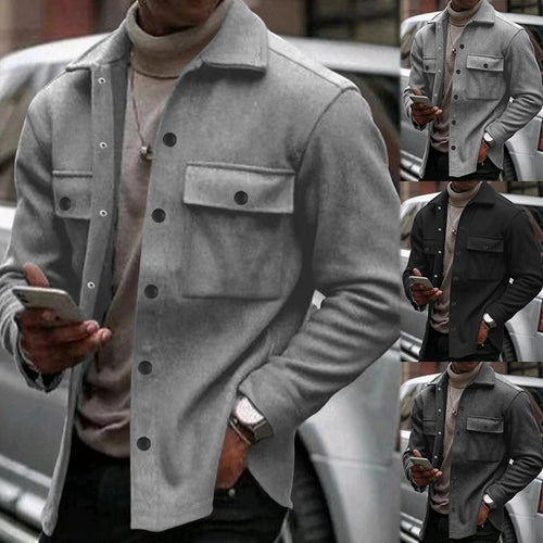 Herren nan Wollmix-Hemdjacke mit aufgesetzten Brusttaschen durchgehender Knopfleiste und Kentkragen R&B