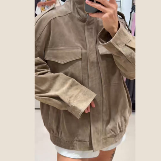 Damen Lässige Wildlederjacke mit praktischen Taschen und modernem Schnitt R&B