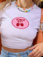 Damen Crop-Top mit fruchtigem Kirschmotiv und verspieltem Design R&B