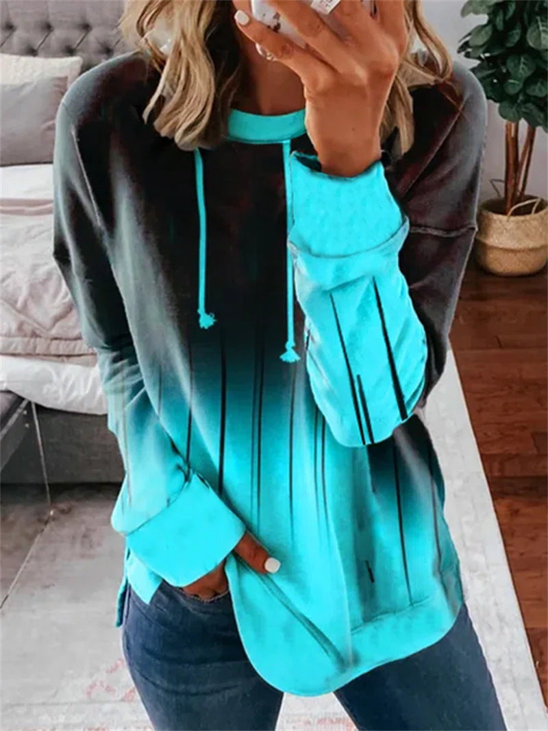 Damen nan Relaxed-Fit Kapuzen-Sweatshirt mit Ombre-Effekt, Kordelzug, abgerundetem Saum und seitlichen Schlitzen R&B
