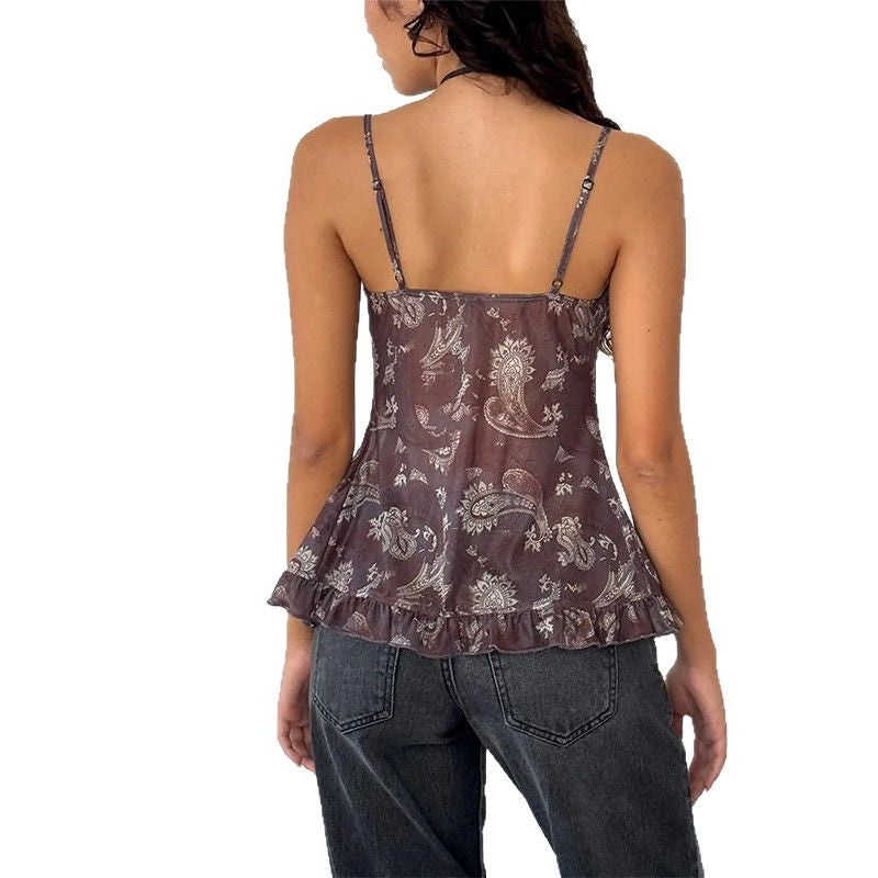Damen Nostalgiisches Karo-Trägertop mit Rüschendetails