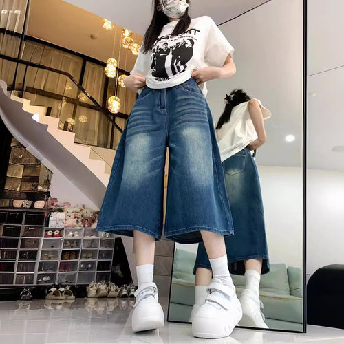 Damen Weite Denim-Culotte mit hohem Bund und elastischem Taillenbund R&B