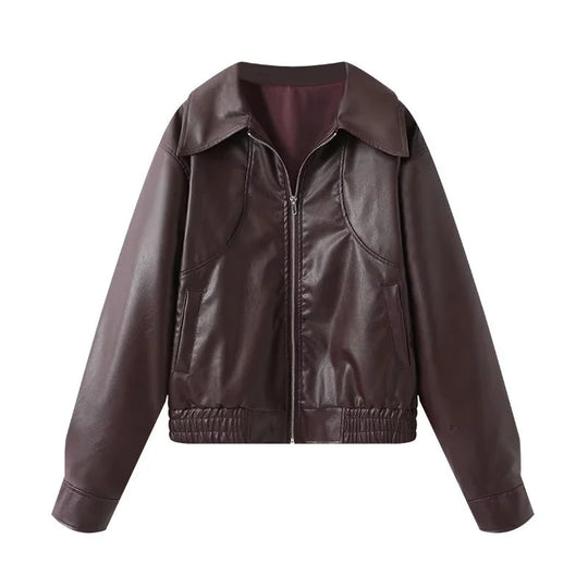 Damen Kunstlederblousonjacke mit weitem Schnitt und lässigen Details R&B
