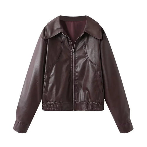 Damen Kunstlederblousonjacke mit weitem Schnitt und lässigen Details R&B