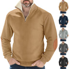Herren nan Strukturstrick-Halbzipppullover mit wärmendem Sherpa-Kragen und Velours-Ellenbogenapplikation R&B
