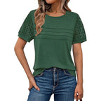 Damen luftiges T-Shirt mit attraktiven Häkelärmeln R&B