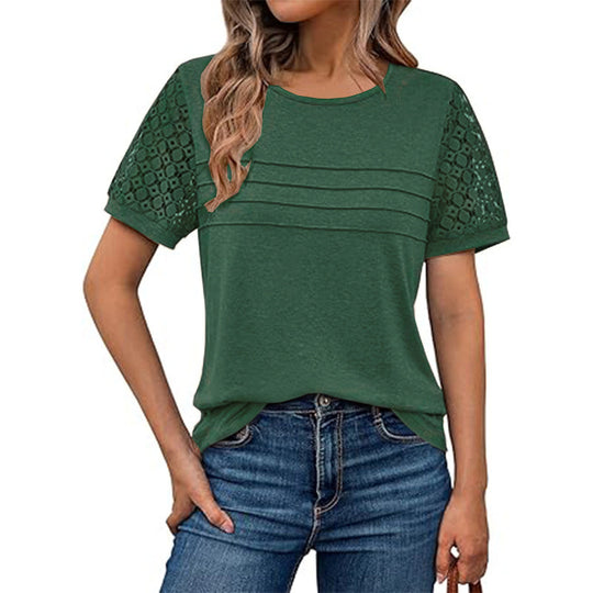 Damen luftiges T-Shirt mit attraktiven Häkelärmeln R&B