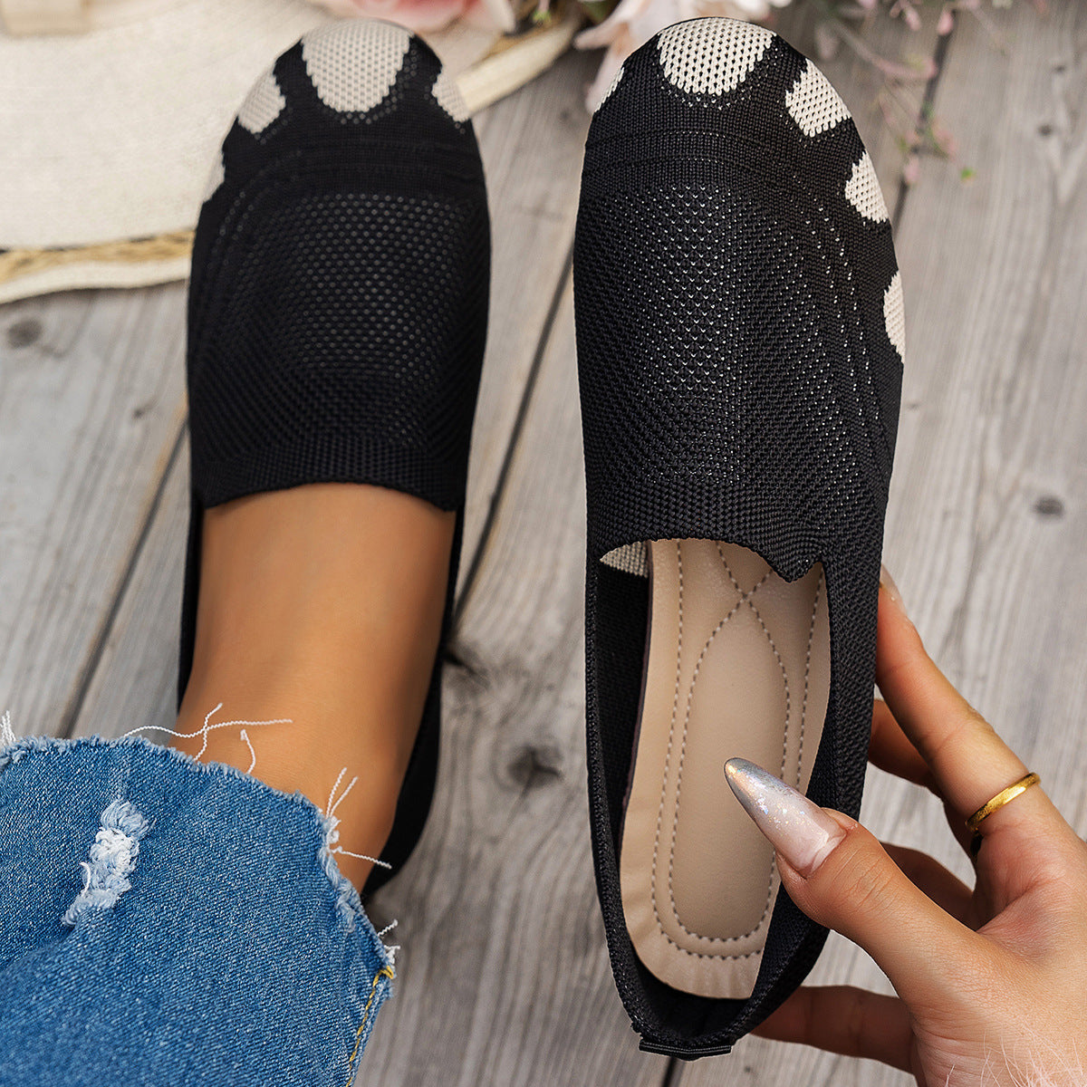 Damen komfortable Slipper mit innovativem Strickdesign R&B