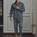 Herren nan feinstrukturiertes Hemdjacke- und Jogginghose-Set aus Sweat mit schmaler Passform R&B