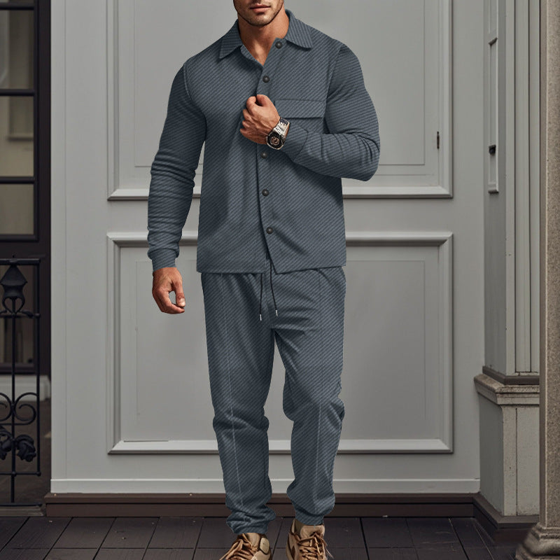 Herren nan feinstrukturiertes Hemdjacke- und Jogginghose-Set aus Sweat mit schmaler Passform R&B
