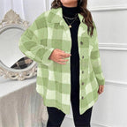 Damen kuschelige Karojacke mit Knopfverschluss und oversized Schnitt