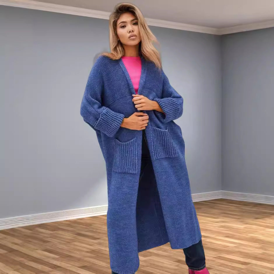 Damen Grobstrickmantel mit praktischen Taschen und elegantem V-Ausschnitt R&B