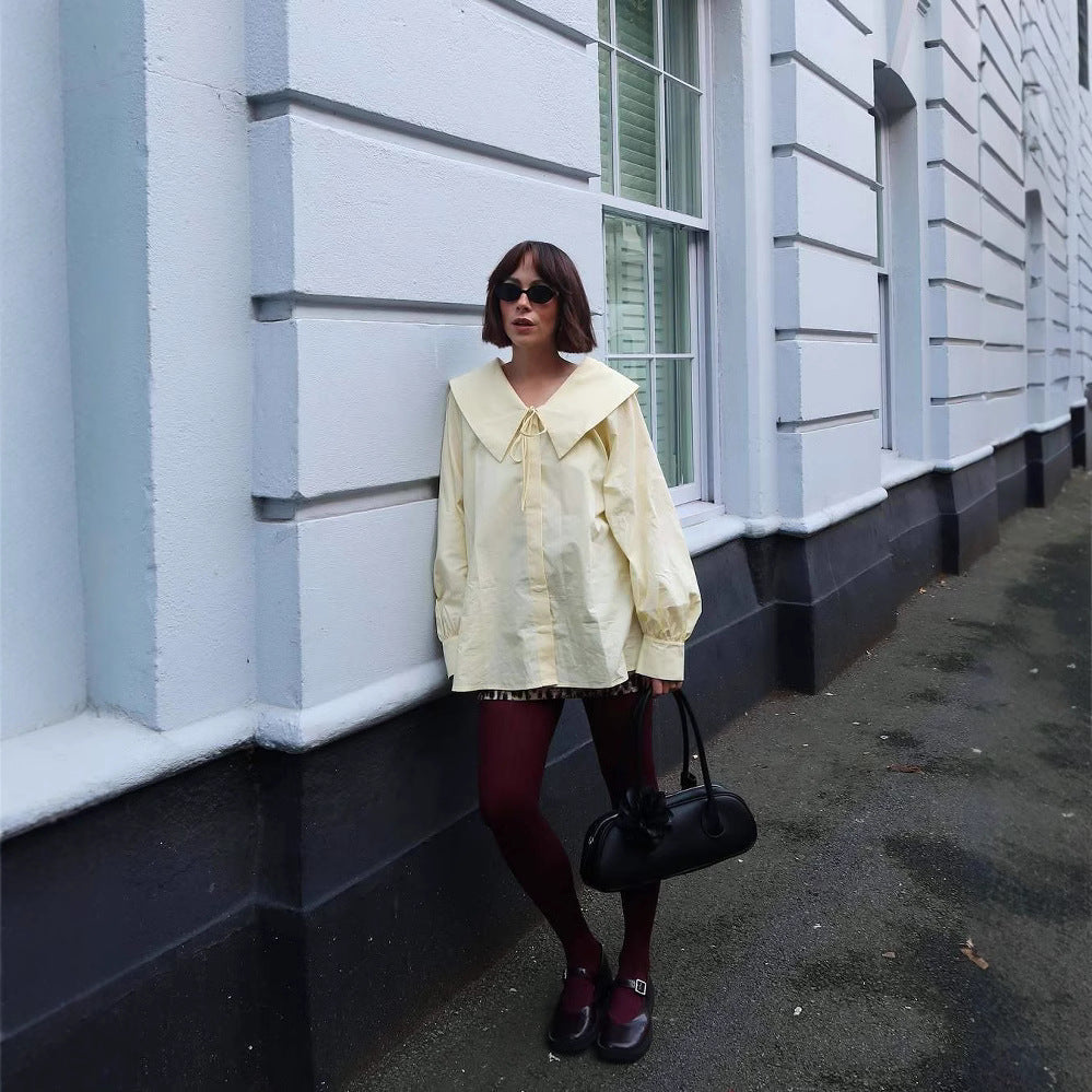 Damen Bluse mit großem Kragen und dezenten Rüschen R&B