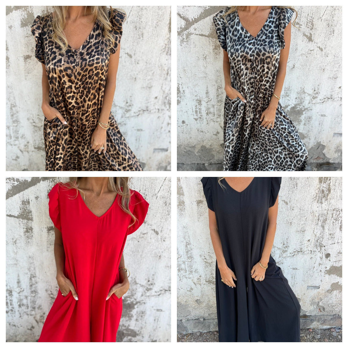 Damen Leichtes Maxikleid im modischen Leopardenlook mit Seitentaschen R&B