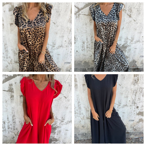 Damen Leichtes Maxikleid im modischen Leopardenlook mit Seitentaschen R&B