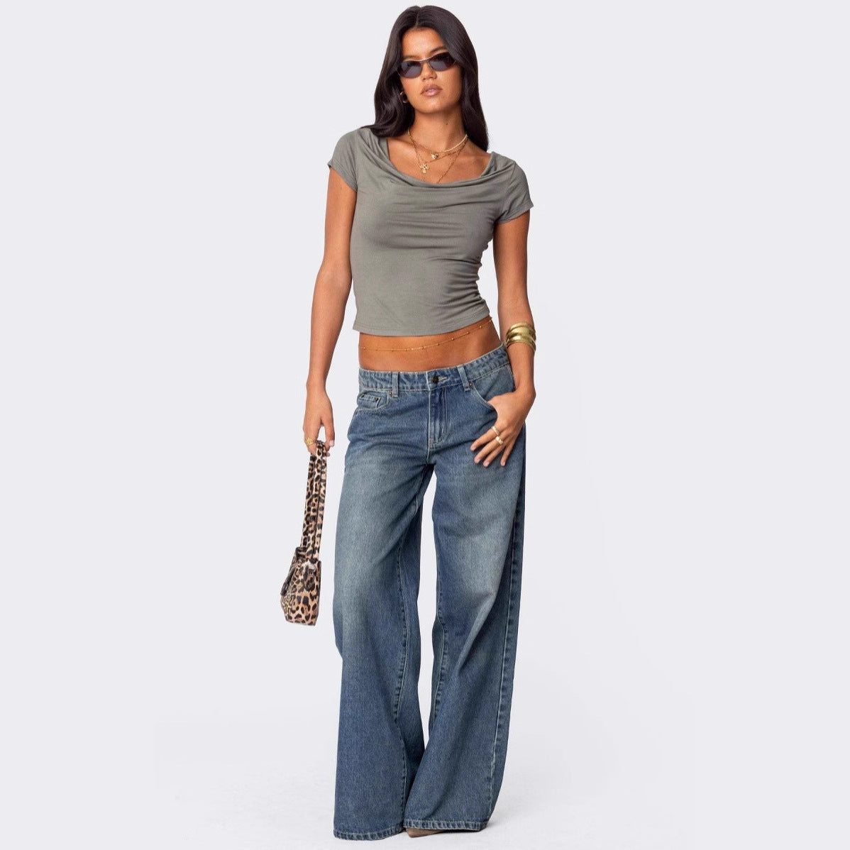 Damen lässige Schlagjeans mit weitem Bein