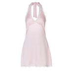 Damen sexy Nachtkleid mit elegantem Spitzenkragen und verstellbaren Bändern R&B