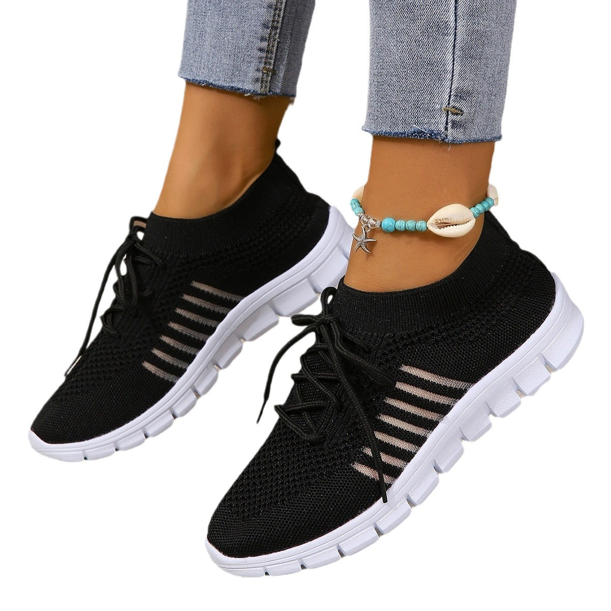 Damen Modische und atmungsaktive Sneakers mit elastischem Obermaterial R&B