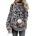 Damen Oversized Strickpullover mit Leopardenmuster und hohem Kragen R&B