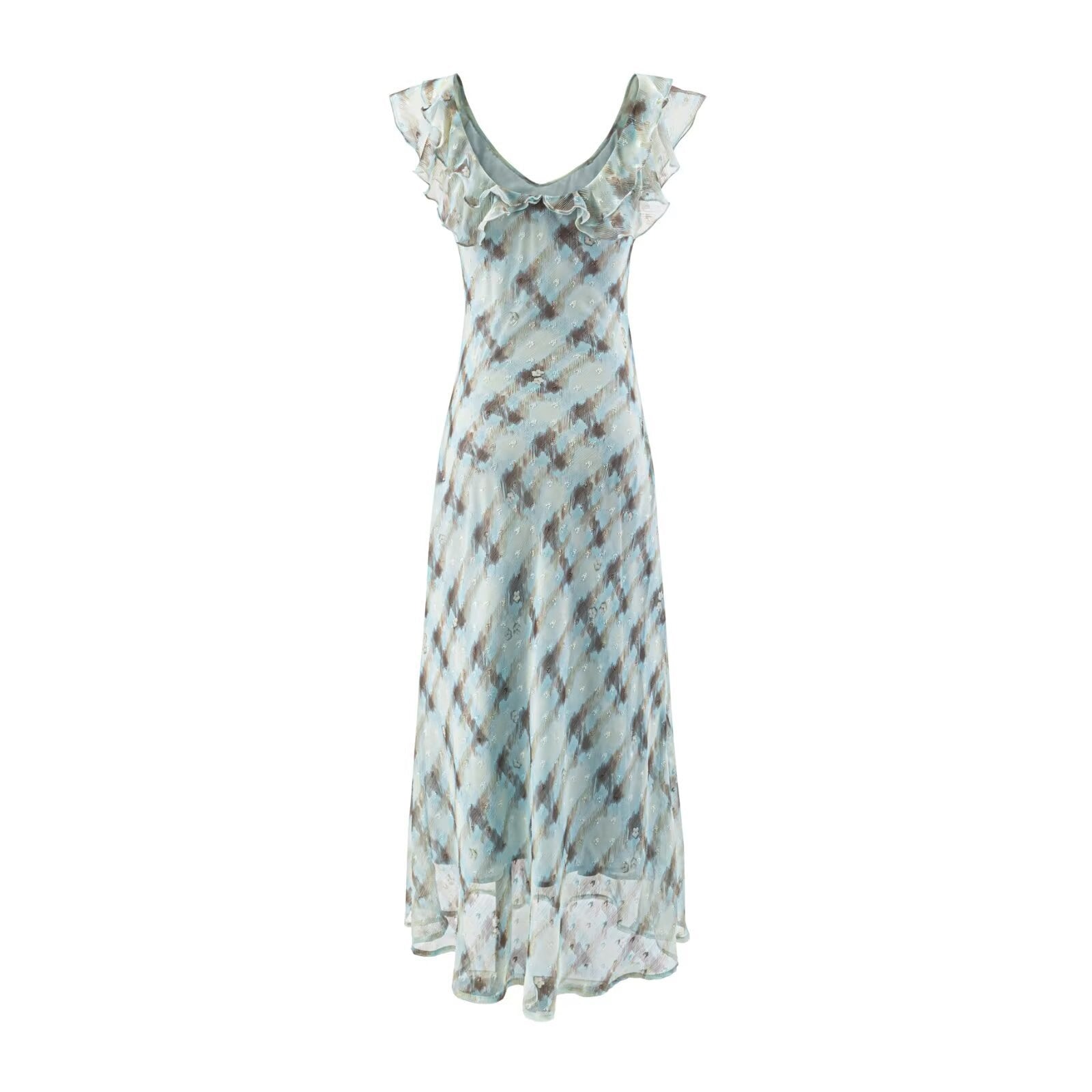 Damen Maxikleid mit feinen Rüschendetails und eleganten BindR&Bändern R&B