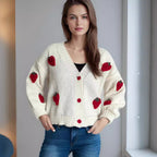 Damen Strickjacke mit verspielten Obstapplikationen R&B