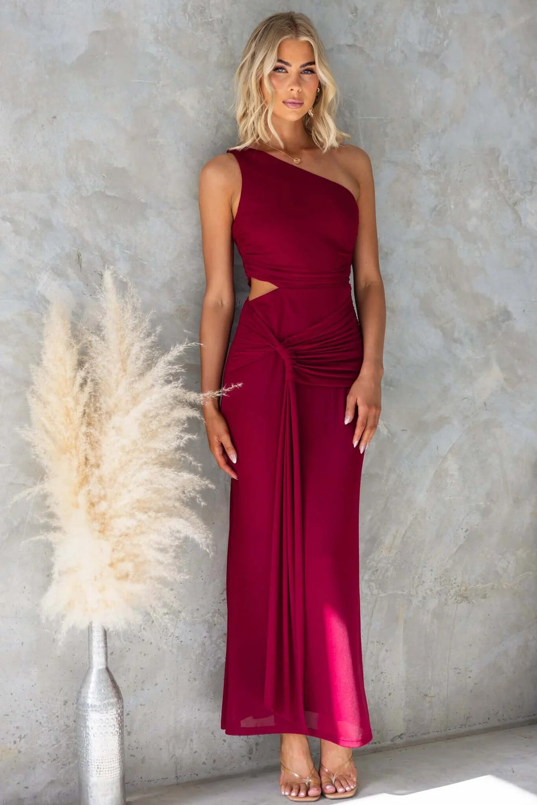 Damen Elegantes Abendkleid mit asymmetrischem Ausschnitt und Raffung R&B