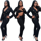 Damen elegantes Blazer-Outfit mit figurbetonten Hosen R&B