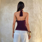 Damen nan Chiffon-Haltertop mit dekorativem Metallring und mehrlagigen Volants R&B