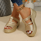 Damen Wedge-Pantoletten mit elegantem Geflecht und komfortablem Fußbett R&B
