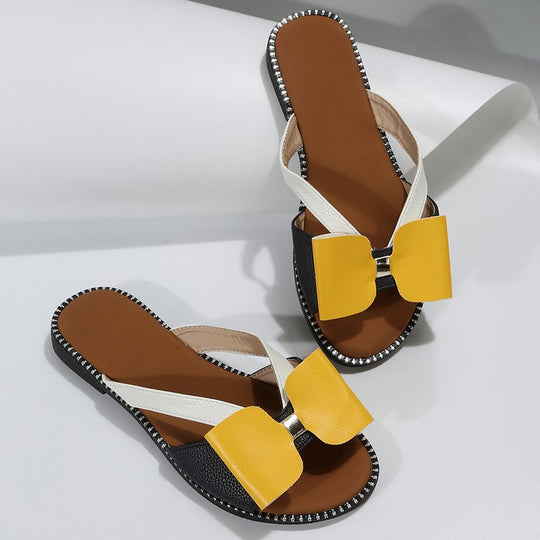 Damen modische Zehentrenner-Sandalen mit eleganten Schleifen und komfortablem Fußbett R&B