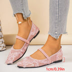 Damen Ballerinas mit floralem Spitzendesign und elastischem Riemen R&B