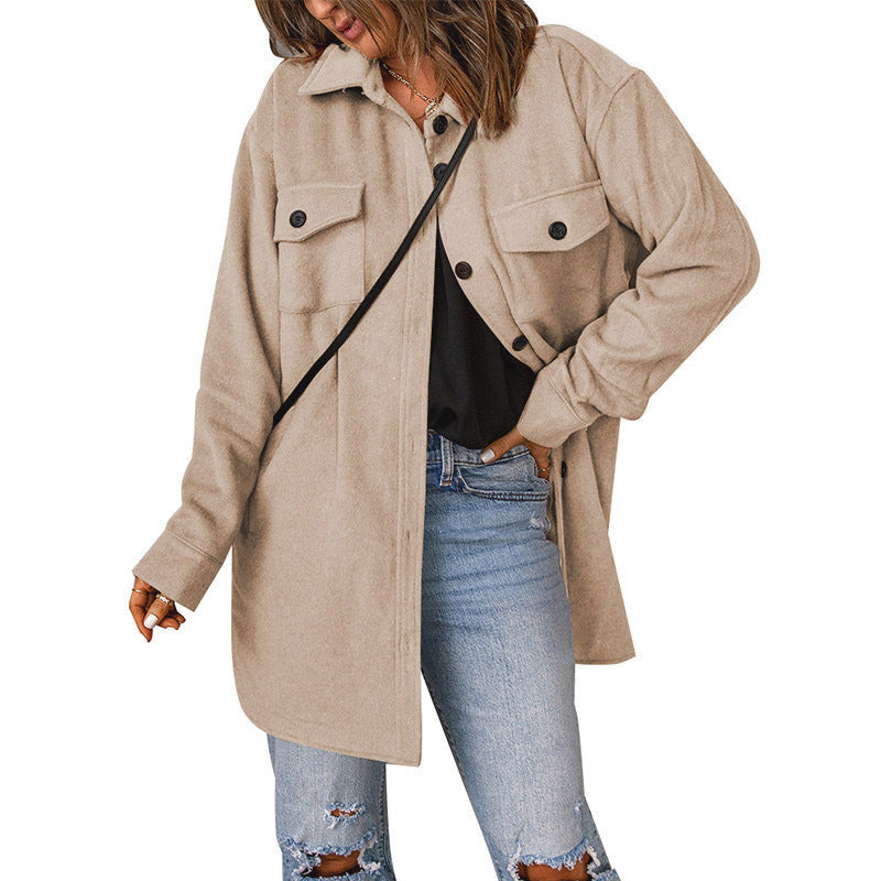 Damen gemütliche Oversize-Hemdjacke mit praktischen Taschen R&B