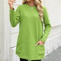 Damen nan legeres Fleece-Tunika-Kleid mit Rundhalsausschnitt und aufgesetzten Taschen R&B