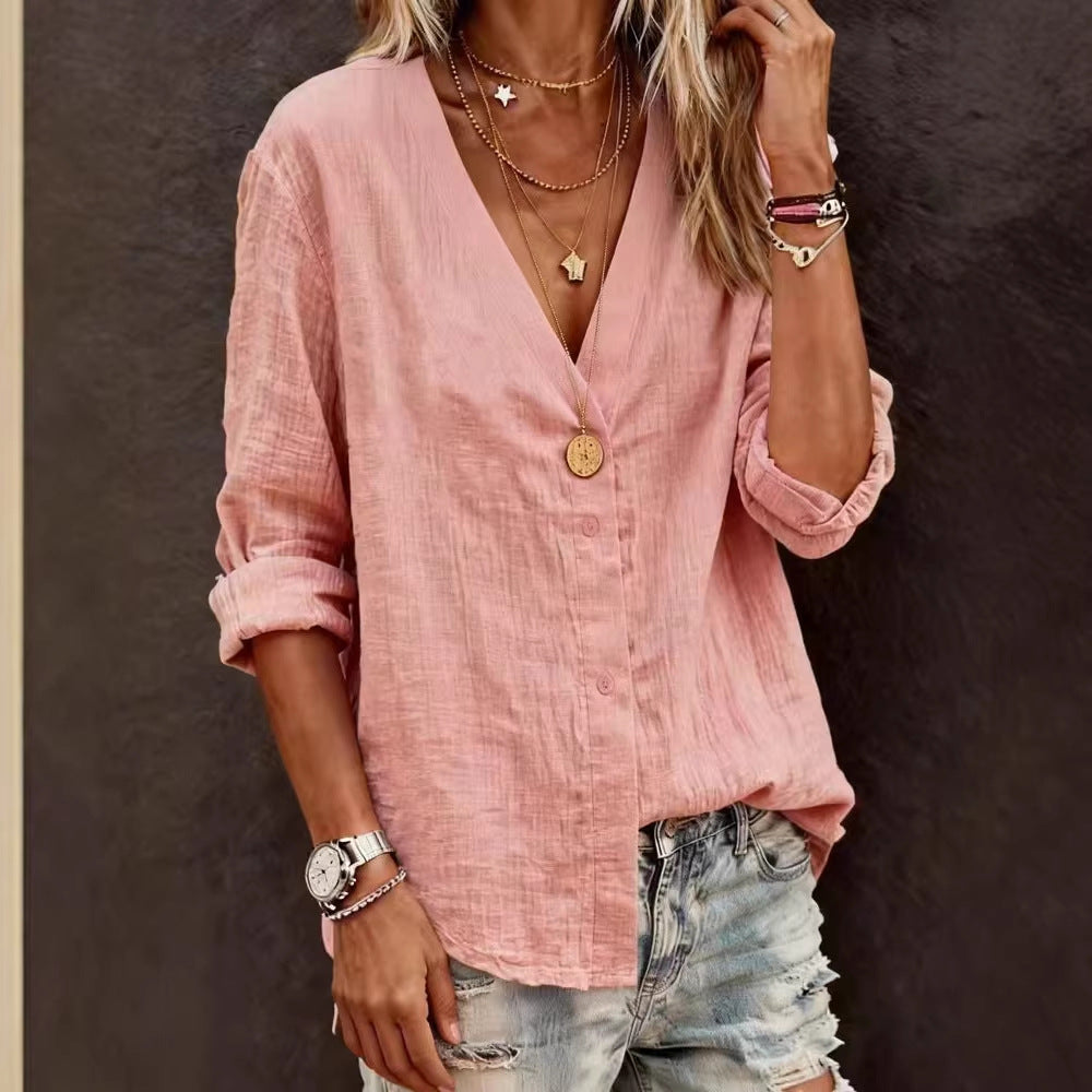 Damen Leichte V-Ausschnitt Bluse aus atmungsaktivem Material R&B