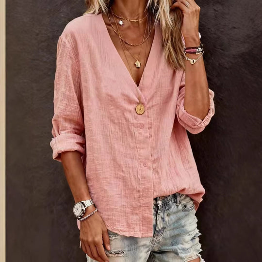 Damen Leichte V-Ausschnitt Bluse aus atmungsaktivem Material R&B