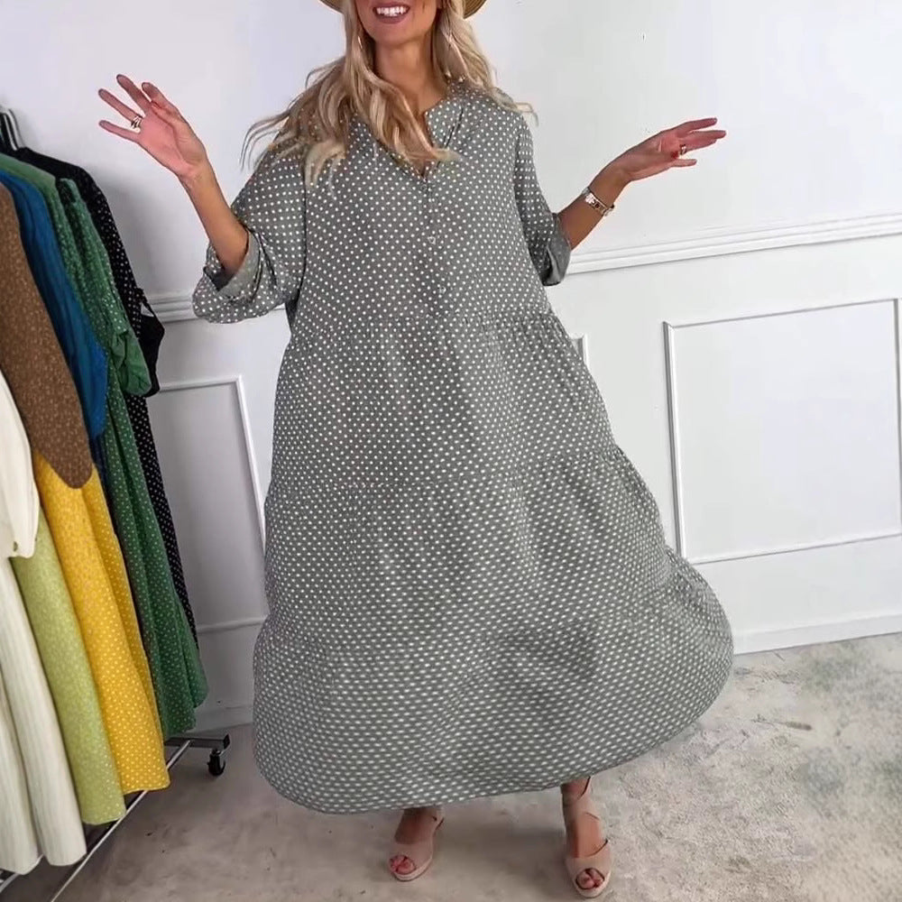 Damen nan lässiges Stufenmidikleid mit Stehkragen, verdeckter Knopfleiste und dreiviertelärmeln R&B