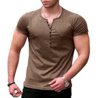 Herren Kurzarm-Henley-T-Shirt mit Knopfleiste und weichem Baumwollmaterial R&B