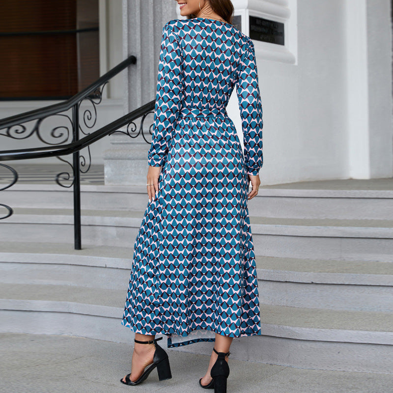 Damen Wickelkleid mit grafischem Muster und langem Schnitt R&B