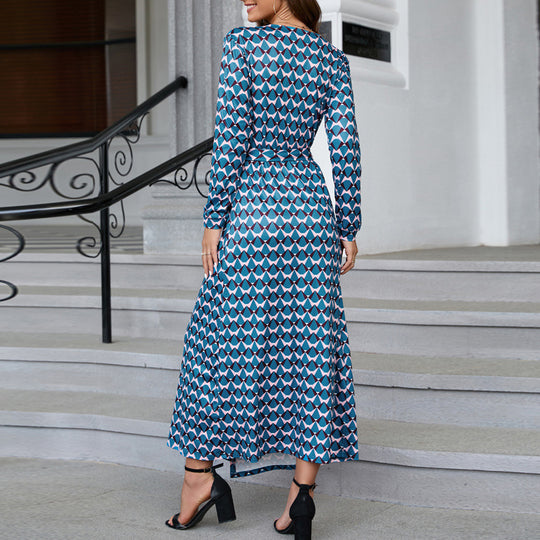 Damen Wickelkleid mit grafischem Muster und langem Schnitt R&B