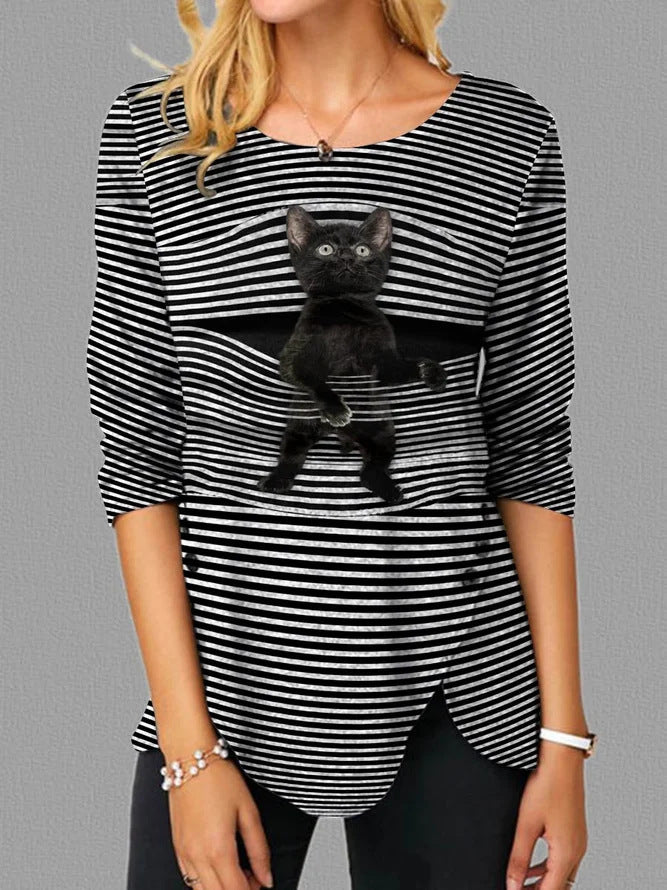Damen lässige T-Shirt mit Katzenmotiv R&B