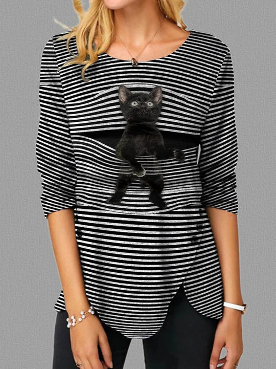 Damen lässige T-Shirt mit Katzenmotiv R&B