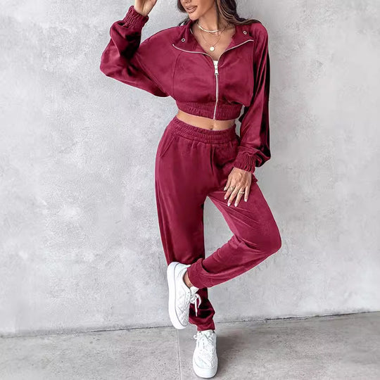 Damen lässiger Sportanzug mit elastischem Bund und Taschen R&B