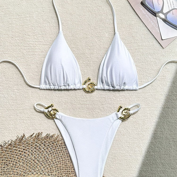 Damen Triangel-Bikini mit goldenen Akzenten