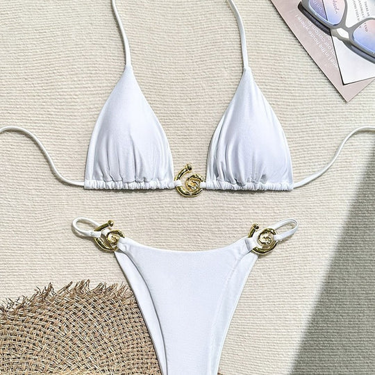 Damen Triangel-Bikini mit goldenen Akzenten R&B