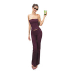 Damen elegantes Set aus trägerlosem Oberteil und flared Hose R&B