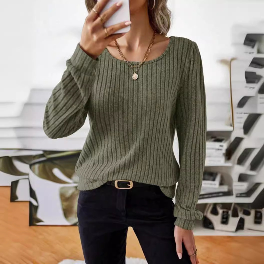 Damen Gestreifter Pullover mit Puffärmeln R&B