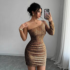 Damen Glitzerndes Cocktailkleid mit asymmetrischem Träger und Raffungen