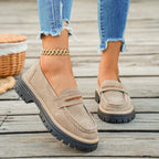 Damen Chunky Loafers mit rutschfester Sohle und dekorativem Riemen