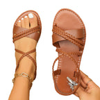 Damen geflochtene Sandalen mit rutschfester Sohle und anatomischem Fußbett R&B